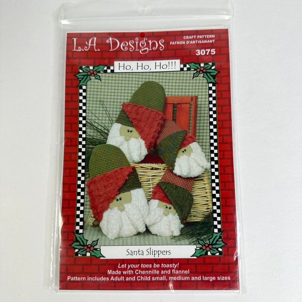 L.A. Designs Ho Ho Ho Santa Slippers Sewing Pattern New